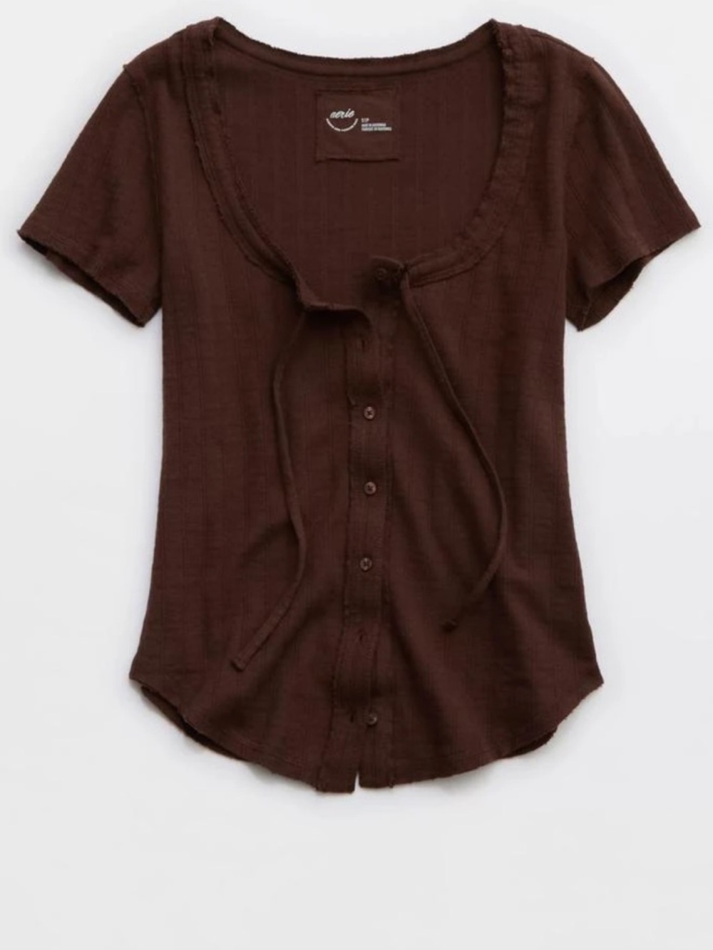 Aerie Sneak Peak Pointelle Top Dark Brown NWOT